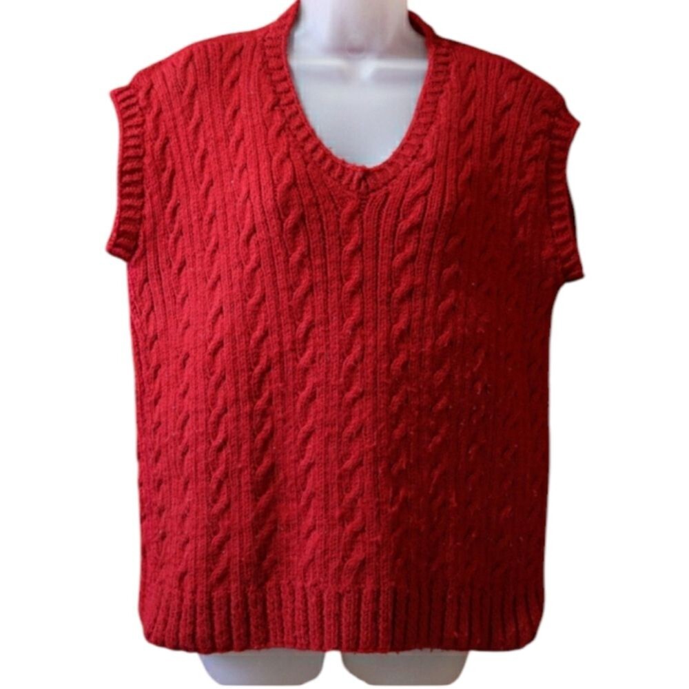 Vintage Red Handmade Vneck Knit Sweater Vest Large